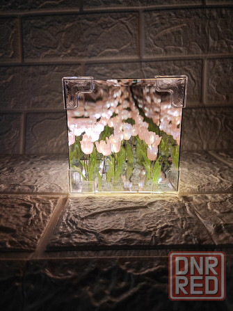 Светящийся зеркальный ночник куб бесконечные тюльпаны (с led гирляндой) Донецк - изображение 2