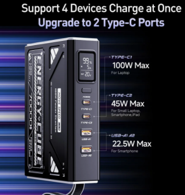 100 Вт PD Power Bank 70000 мАч Внешняя аккумуляторная станция с быстрой зарядкой и фонариком Донецк