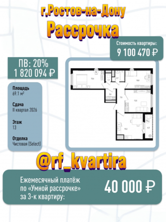 Продам квартиру в Рассрочку Ростов-на-Дону