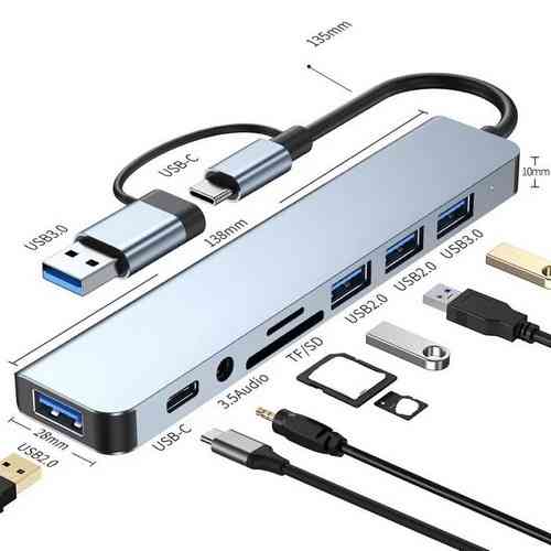 Концентратор HUB Type-C/USB 3.0 Adapter 8 in 1 (4-порта,картридер,аудио) Донецк
