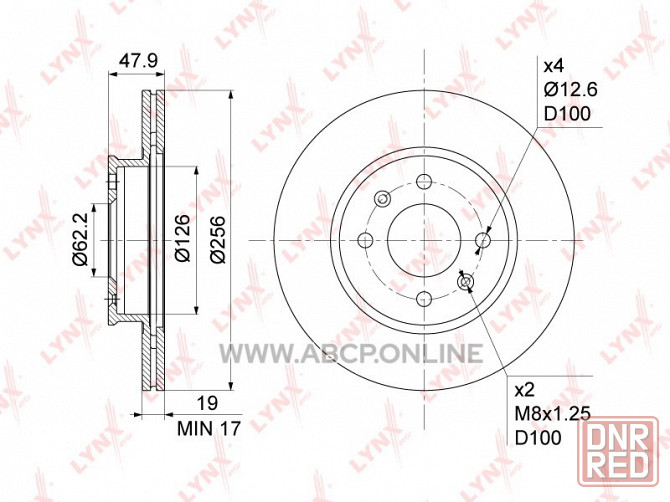 Тормозные диски LYNXauto BN-1054 на Hyundai getz 1.1-1.6 02-10 (2 шт) Донецк - изображение 3