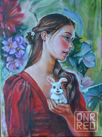 Картина маслом "Алиса в стране чудес" живопись, алиса с зайчиком на руках, портрет красивой девушки Донецк - изображение 1