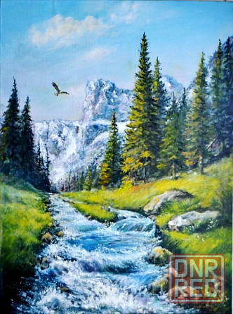 Картина маслом "Горная река" живопись, горный пейзаж, горная река, природа, пейзаж, лес Донецк - изображение 1