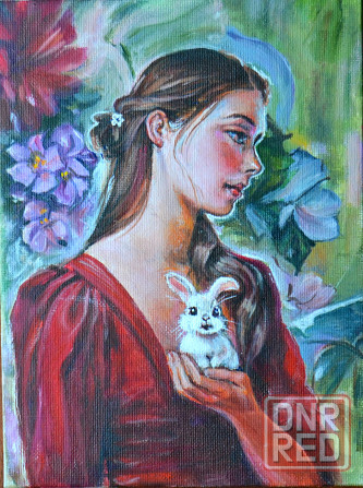 Картина маслом "Алиса в стране чудес" живопись, алиса с кроликом на руках, портрет красивой девушки Донецк - изображение 1