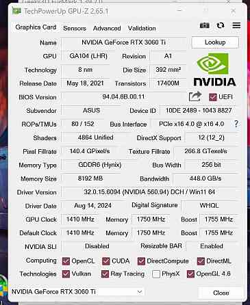 Видеокарта ASUS TUF Gaming GeForce RTX 3060 Ti V2 OC Edition 8GB Донецк