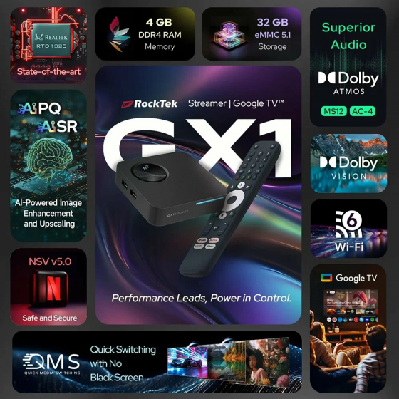 Смарт-тв приставка RockTek GX1 4ГБ/32ГБ Realtek1325 Google TV 12 Макеевка