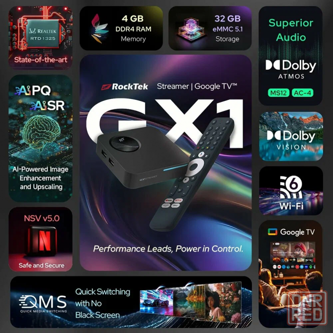 Смарт-тв приставка RockTek GX1 4ГБ/32ГБ Realtek1325 Google TV 12 Макеевка - изображение 4