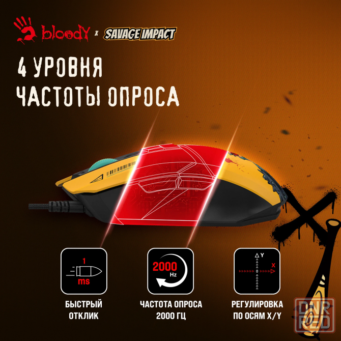 Игровая мышь A4Tech Bloody W63 Max Renegade (желтый), сенсор оптический 12000 dpi, 9 кнопок Макеевка - изображение 3