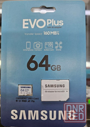 Карта памяти microSDXC 64GB Samsung EVO Plus, (R/W 160/90 Mb/s, adapter) MB-MC64SA/APC Донецк - изображение 1