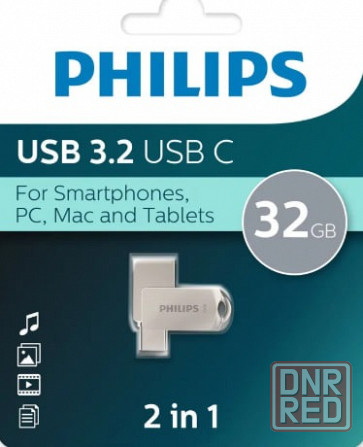 USB, Type-C-флешка 32Gb PHILIPS 2-in-1 USB 3.2 USB C, OTG, USB 3.2/Type-C, Металл, 100 MB/s Донецк - изображение 1