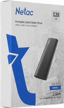 128Gb Внешний SSD Netac Z SLIM (USB3.2, up to 520/480MBs, 100х29.5х9mm, Black Донецк