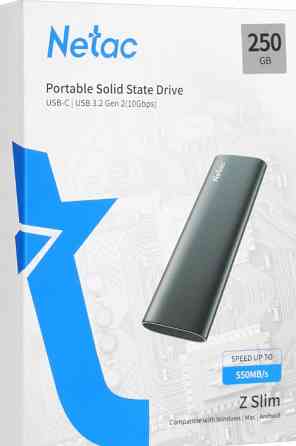 250Gb Внешний SSD Netac Z SLIM (USB3.2, up to 520/480MBs, 100х29.5х9mm, Black) (USB) Донецк