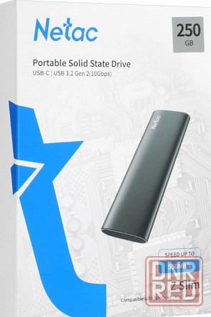 250Gb Внешний SSD Netac Z SLIM (USB3.2, up to 520/480MBs, 100х29.5х9mm, Black) (USB) Донецк - изображение 1