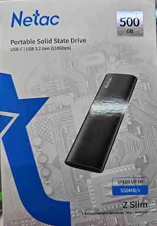 500Gb Внешний SSD Netac Z SLIM (USB3.2, up to 520/480MBs, 100х29.5х9mm, Black Донецк