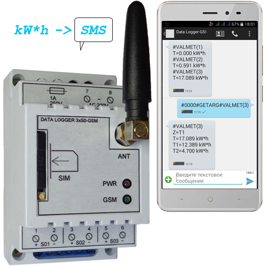 Продам Даталоггер 3xS0-GSM, kW*h -> SMS, регистратор импульсов счётчиков с GSM модулем, 3х канальный Донецк