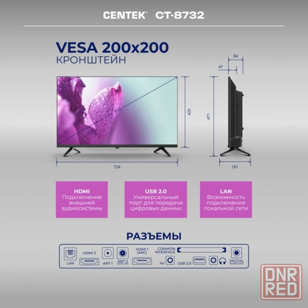 Телевизор Centek ct-8732, HD, черный, Смарт тв, Android Донецк - изображение 2