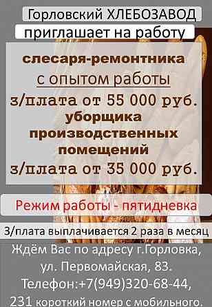 слесарь-ремонтник, уборщик производственных помещений Горловка