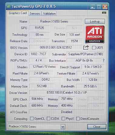 Рабочая AGP видеокарта Sapphire ATI radeon X1650 PRO 512M gddr2 - Обмен на 80шт нерабочей озу - Донецк