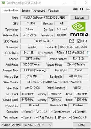 Видеокарта Colorful GeForce RTX 2060 super 8GB Донецк
