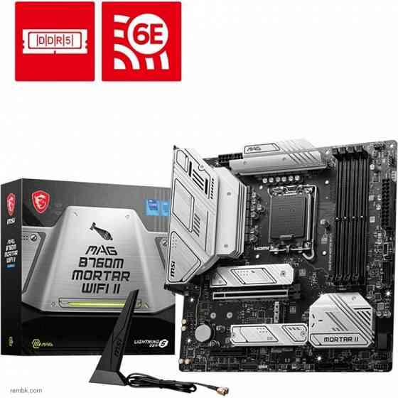 Материнская плата msi mag b760m mortar wifi ii matx lga1700 4ddr5 pci-ex16 pci-ex4 3m.2 4sata3 usb3.2 gen2x2 wi-fi 6e 2,5g ethernet по доступной цене  Макеевка