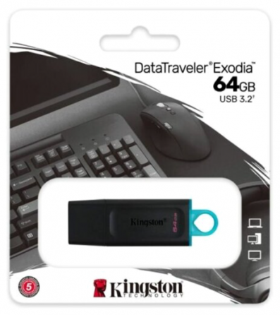 Накопитель Usb 3.2 64gb Kingston Datatraveler Exodia Dtx/64gb Gen 1 Black/Teal (арт-5695) Макеевка