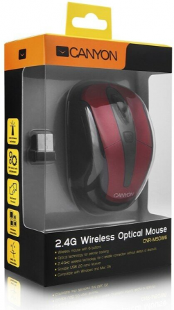 Мышь Canyon Cnr-Msow06r (Jucnrmsow06r) оптический, 1600dpi, черный/красный, беспроводная (арт-1559) Макеевка
