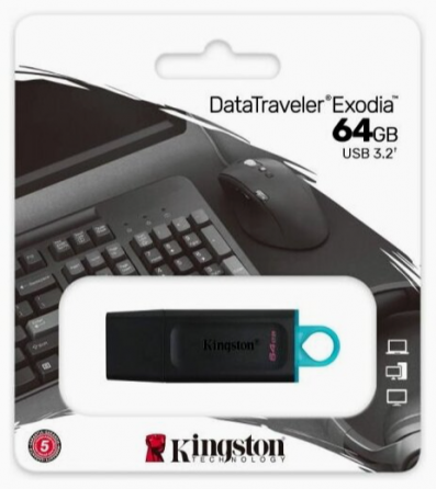 Накопитель Usb 3.2 64gb Kingston Datatraveler Exodia Dtx/64gb Gen 1 Black/Teal (арт-4565) Донецк