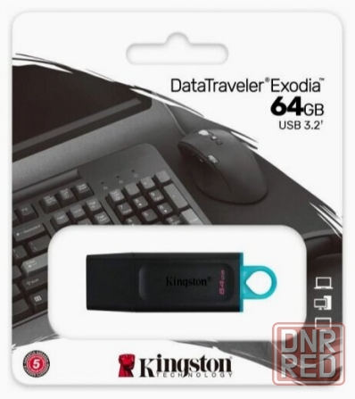 Накопитель Usb 3.2 64gb Kingston Datatraveler Exodia Dtx/64gb Gen 1 Black/Teal (арт-4565) Донецк - изображение 1