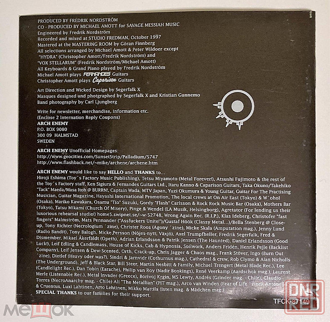 Компакт-диск / CD: Arch Enemy - 1998 "Stigmata" (Toy's Factory, TFCK-87149), Япония / Japan Донецк - изображение 2
