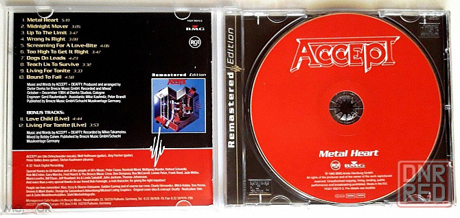 Компакт-диск / CD: Accept - 1985 "Metal Heart" (Reissue 2002), неофициальное издание, Россия Донецк - изображение 3
