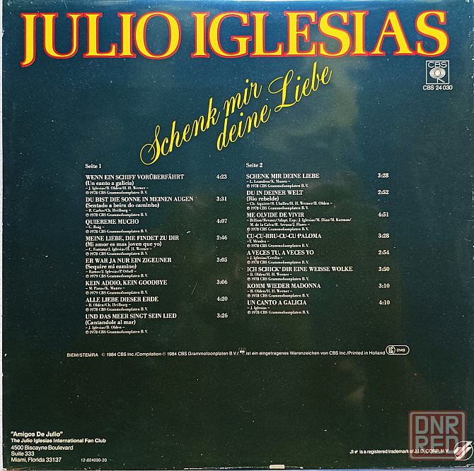 Виниловая пластинка LP "Julio Iglesias" -"Schenk Mir Deine Liebe" Донецк - изображение 2
