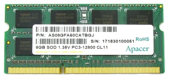 Оперативная память So-Dimm Ddr3 Apacer 8gb 1600mhz Pc-12800 Cl11 512x8 Dv.08g2k. Kam (арт-4771) Макеевка