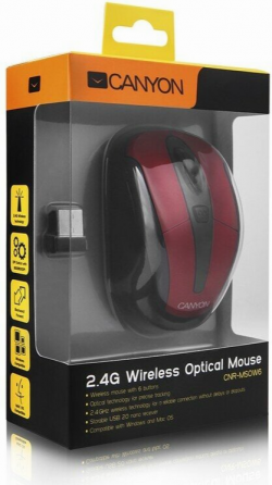 Мышь Canyon Cnr-Msow06r (Jucnrmsow06r) оптический, 1600dpi, черный/красный, беспроводная (арт-7933) Макеевка