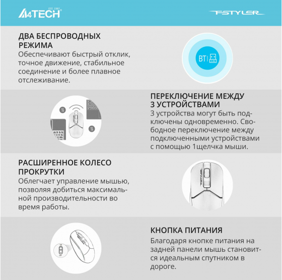 Мышь A4tech Fstyler Fb12s, черный/белый (Fb12s Usb Panda) (арт-5208) Макеевка