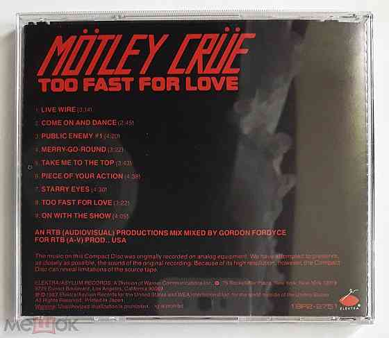 Mötley Crüe - 1982 "Too Fast For Love", компакт-диск | CD (1989), Elektra, 18P2-2751, Япония | Japan Донецк