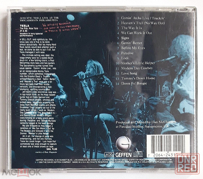 Компакт-диск / CD: Tesla - 1990 "Five Man Acoustical Jam" (Geffen Records, 9 24311-2), CШA / USA Донецк - изображение 3