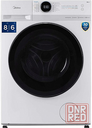 Стиральная машина Midea Lunar MF200D80WBS/W-RU с сушкой 8 кг (белый/черный) Inverter, 1400 об/мин Макеевка - изображение 1