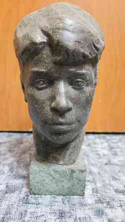 Редкий кабинетный авторский бюст Есенина, скульптор Аксенов, силумин, основание из змеевика Донецк