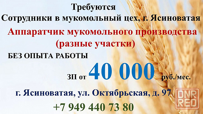 Аппаратчик мукомольного производства (разные участки) Ясиноватая - изображение 1