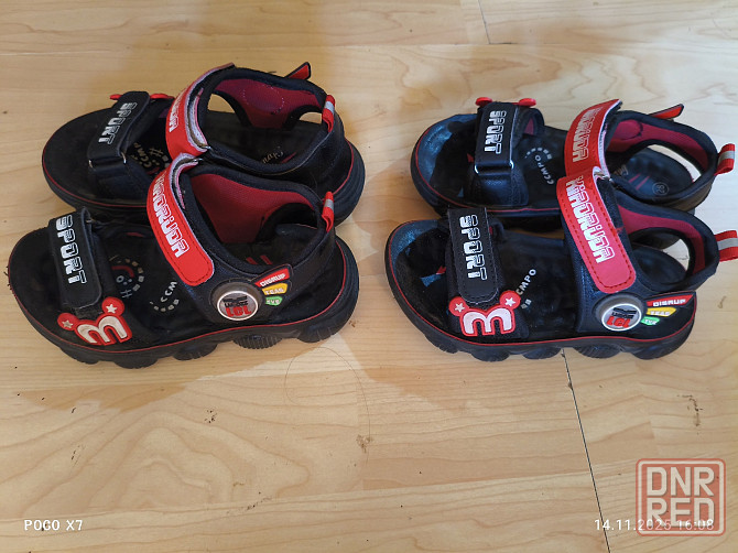 Босоножки сандалии для мальчика красно-чёрные светятся Донецк - изображение 1