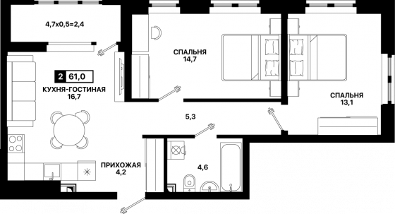 Двухкомнатная квартира ипотека 2% Мариуполь