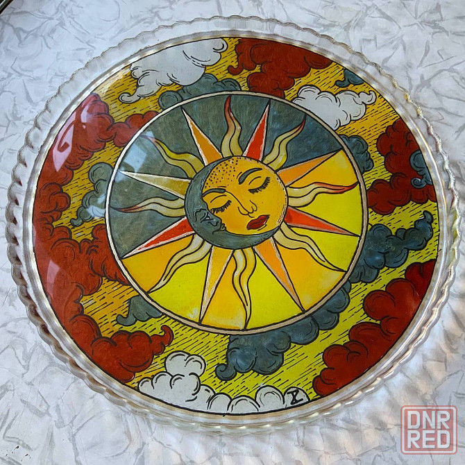 Блюдо "Инь-Янь", 28 см. Новое. Витражная роспись по стеклу.. Донецк - изображение 1