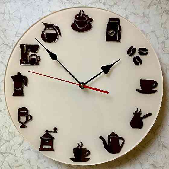 Часы "Кофе", 31 см. Новые. Роспись по стеклу. Донецк