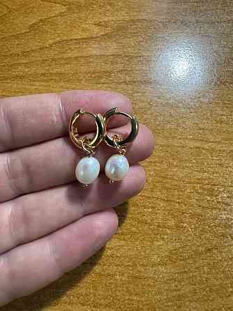 Серьги, серебро позолоченное, застёжка конго, жемчуг натуральный Донецк