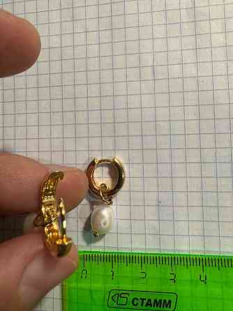 Серьги, серебро позолоченное, застёжка конго, жемчуг натуральный Донецк
