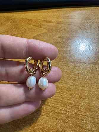 Серьги, серебро позолоченное, застёжка конго, жемчуг натуральный Донецк