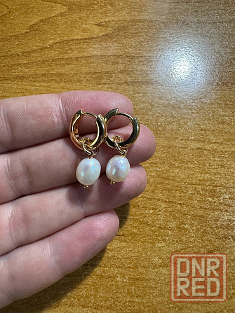 Серьги, серебро позолоченное, застёжка конго, жемчуг натуральный Донецк - изображение 1