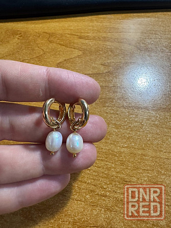 Серьги, серебро позолоченное, застёжка конго, жемчуг натуральный Донецк - изображение 2