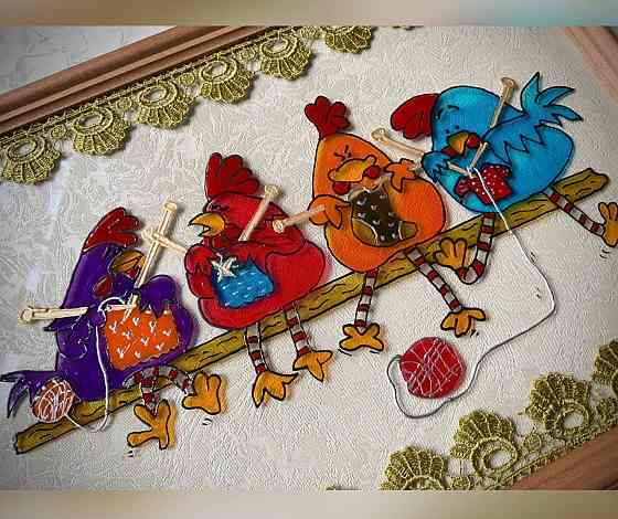 Картина витражная "Курочки", 32 на 23 см. Донецк