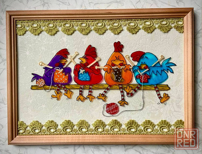 Картина витражная "Курочки", 32 на 23 см. Донецк - изображение 1